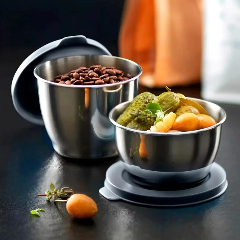特百惠缇纷不锈钢密封圆碗2件套 便携外带耐用冰箱冷藏保鲜盒带盖