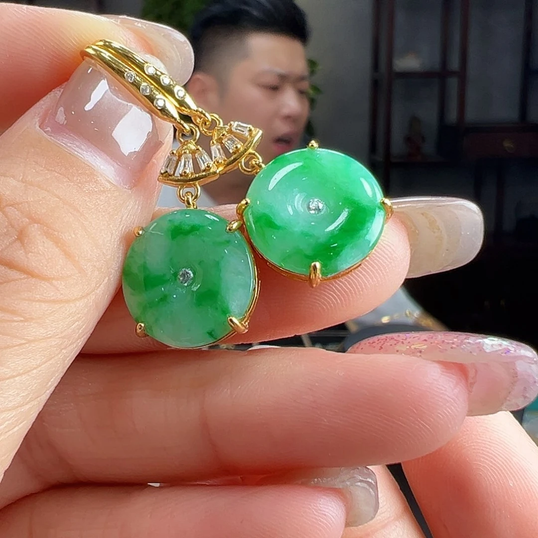 翡翠银S925镶嵌耳饰耳环