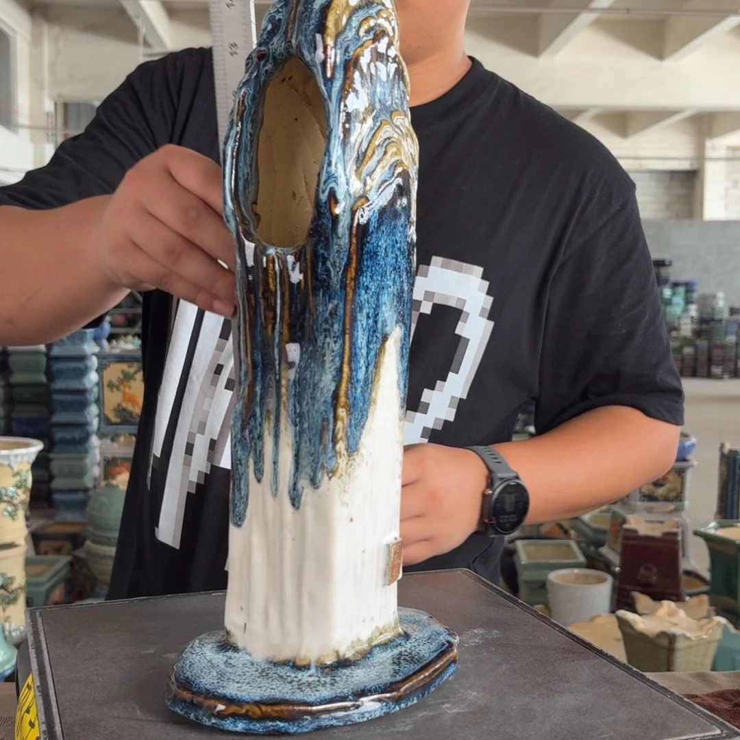 。一风堂石湾花盆 翘脚 高38 侧口宽6高9