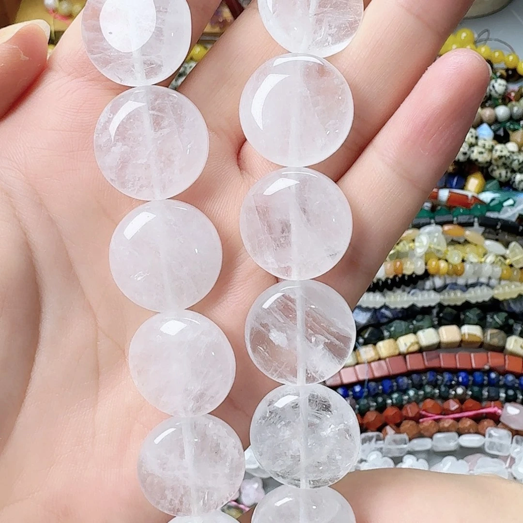 未镶嵌玛瑙/玉髓珠宝半成品白水晶卡20圆饼一条