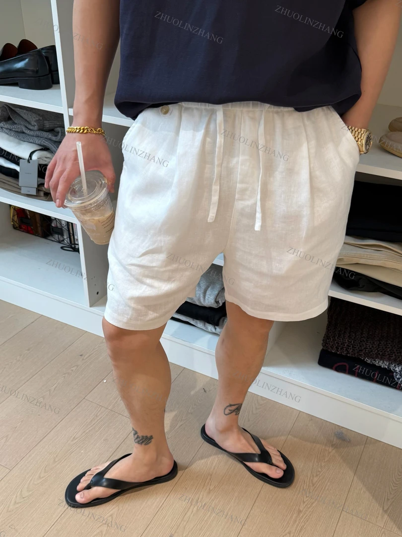 ZHUOLINZHANG /新贵雨露亚麻100%原麻老钱松弛感肌理廓形休闲短裤