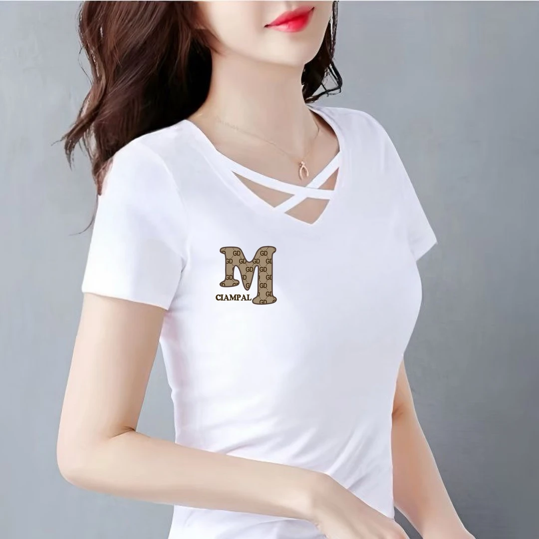 2025新款夏季纯棉短袖t恤女修身v领显瘦百搭洋气女装小众上衣体恤