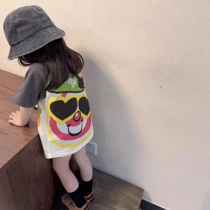 童泰【断码】女童短袖新款上衣儿童拼接中长款T恤女孩子卡通