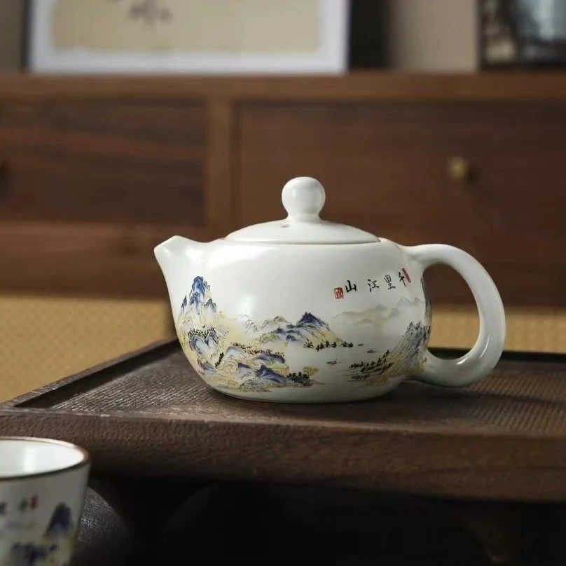 汝窑千里江山西施壶茶具一人饮家用泡茶壶@1021