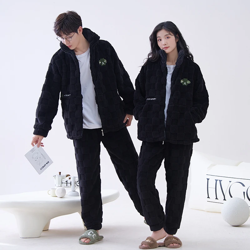 情侣冬季宽松加厚加绒休闲家居服睡衣套装137