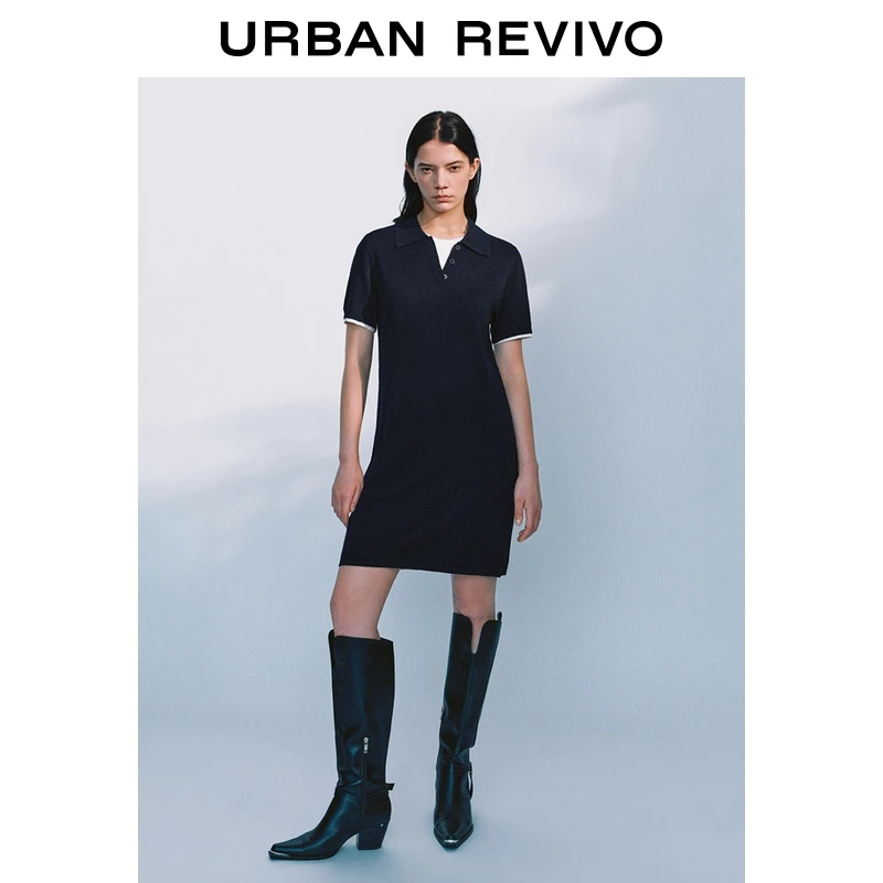UR2025秋季新款女简约休闲假两件Polo领针织连衣裙UWM950058