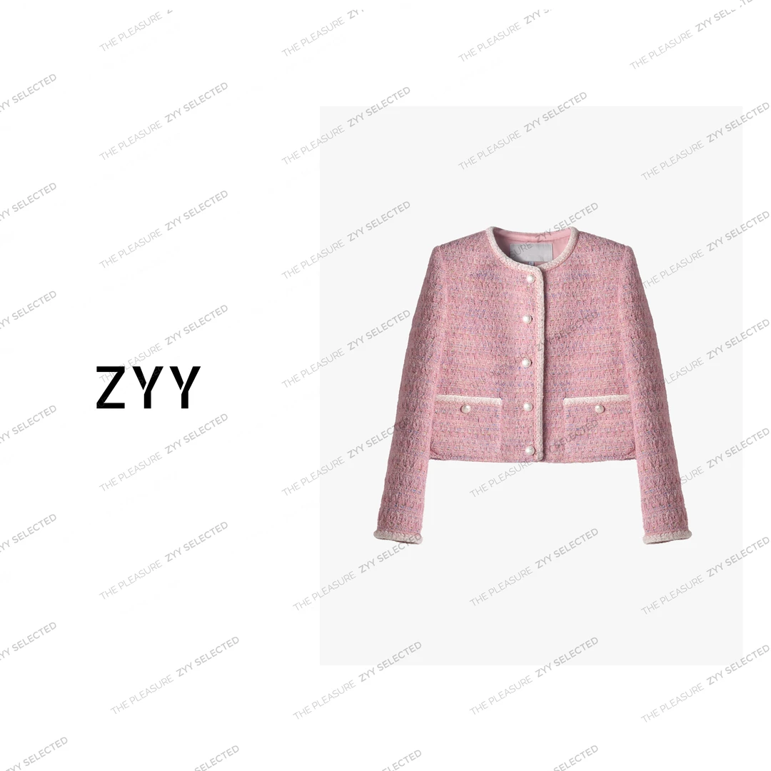 ZYY【巴赫之约】2025/S新品甜美圆领粉色小香风外套女X25QDWT04058