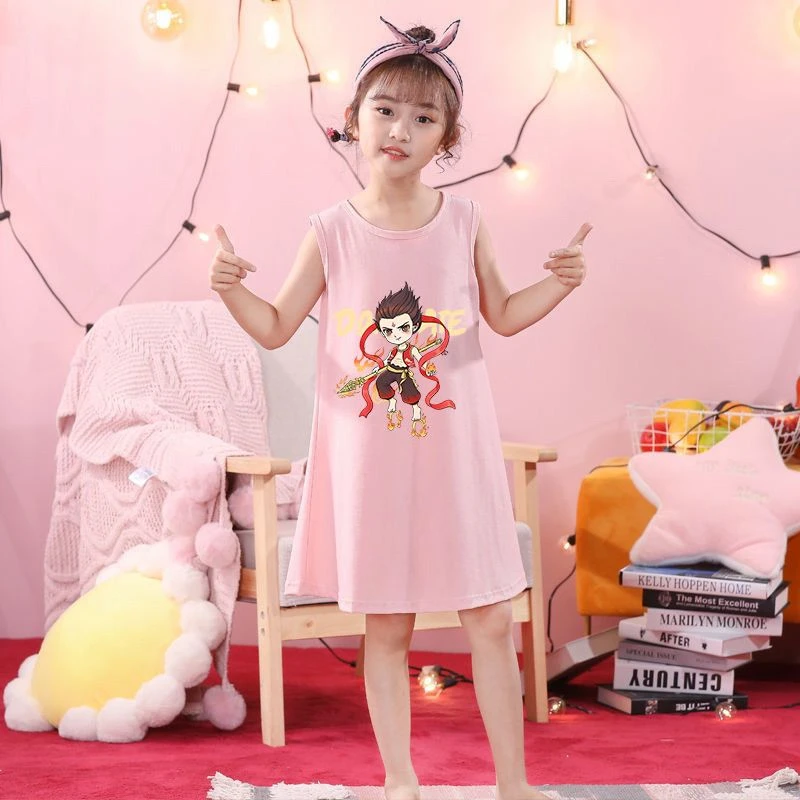 2025新款女童背心睡衣家居透气夏季儿童卡通哪吒中大童外穿睡裙