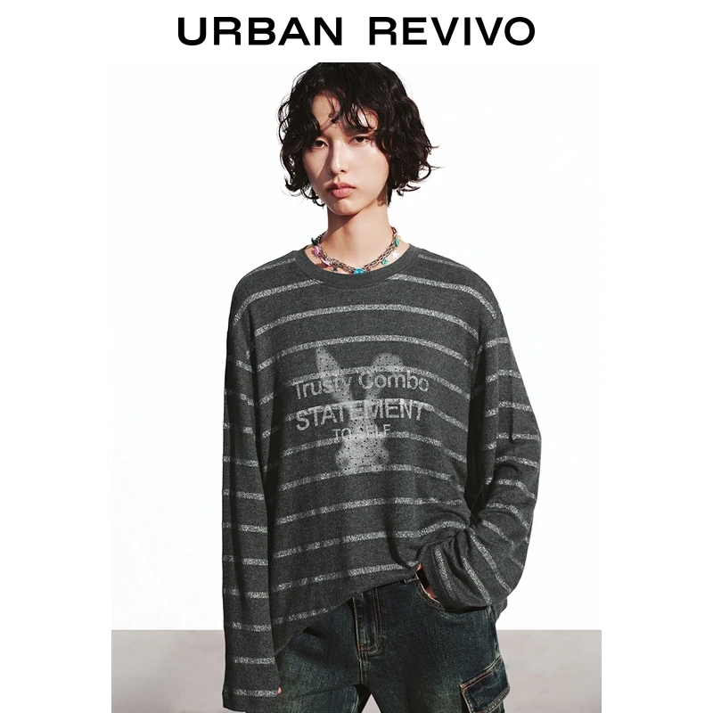 UR2025冬季新款女装休闲撞色条纹图案长袖T恤UYV450271