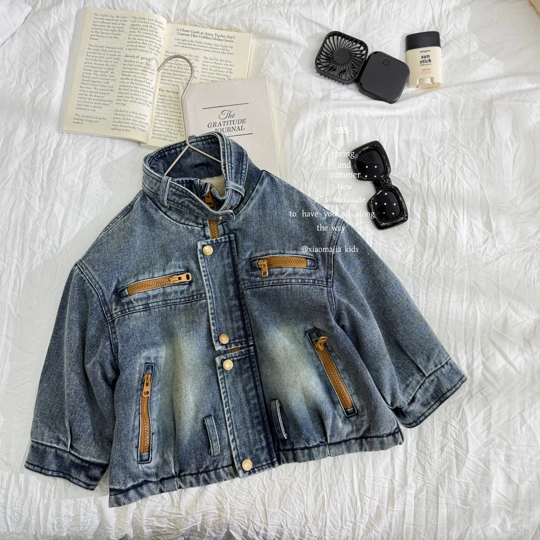 07小马家2025冬款儿童加厚内里仿兔毛牛仔外套D-7236宽松男女同款