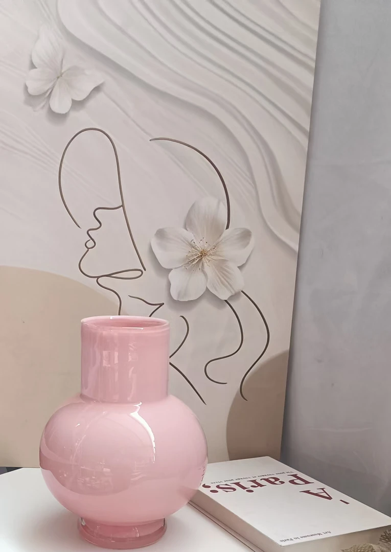 粉色琉璃葫芦样品房餐桌装饰摆件鲜切花直径20厘米高25厘米CM31