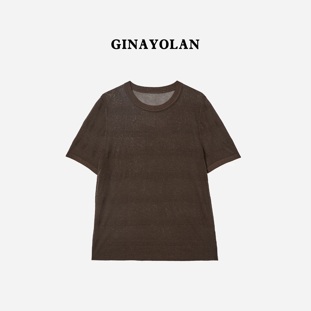 GINAYOLAN/瑾颜【流星雨系列】时尚微透显瘦夏季百搭圆领短袖