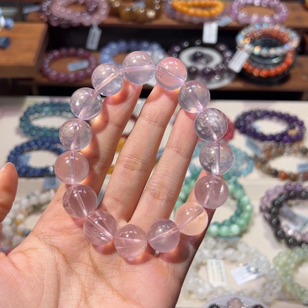 手串未镶嵌水晶透体星球珠粉阿塞14m