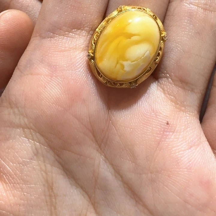 莲***子蜜蜡银S925镶嵌戒指戒指