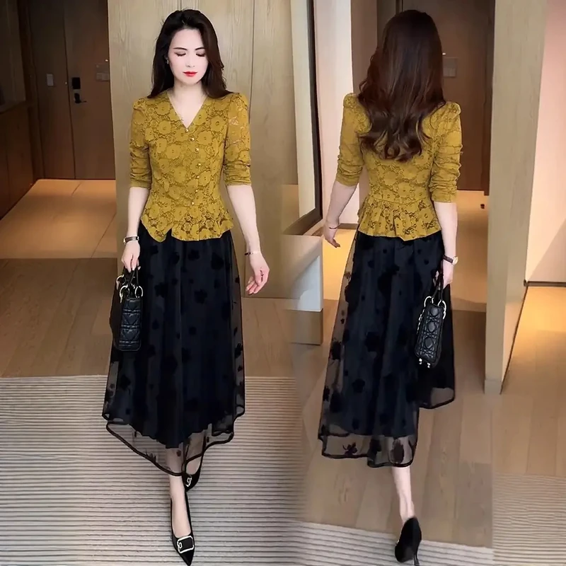 时尚套装裙2025春季时尚洋气修身显瘦上衣轻熟仙女风时尚套装
