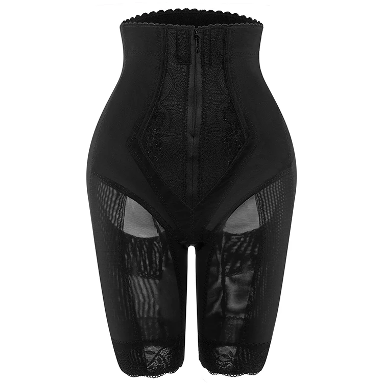 塑身美体裤带拉链束裤女强压紧身收腹提臀收小肚子五分裤束身黑薄