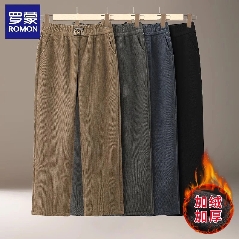 罗蒙妈妈冬装加绒加厚灯绒芯长裤40岁50妈妈秋冬季宽松高腰直筒裤