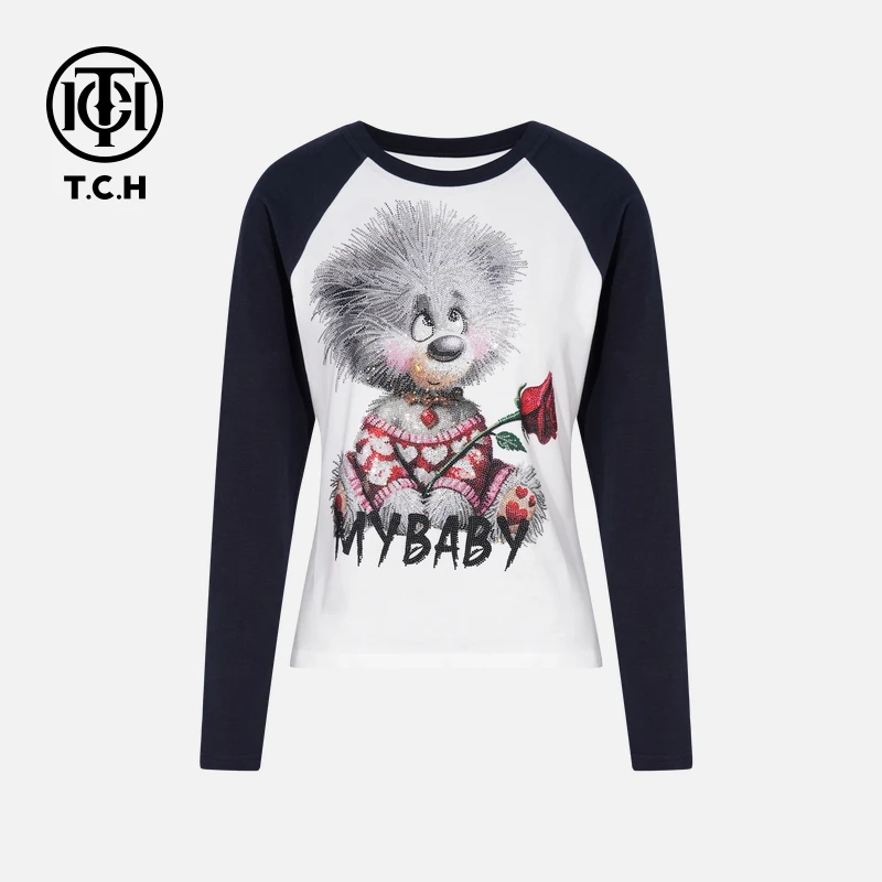 TCH烫钻工艺时尚休闲百搭气质秋款T恤女T75C08E9007轻奢tch