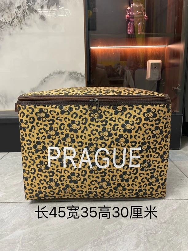 60升豹纹储物钢圈款带防潮盖羽绒服衣服搬家手工收纳袋整理箱