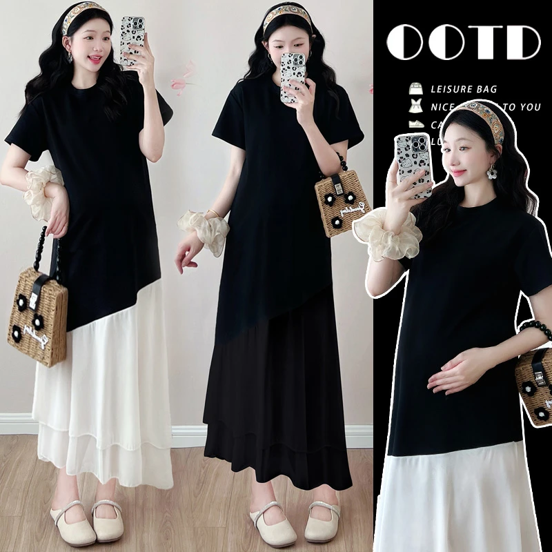 孕妇装夏季连衣裙2025新款韩版时尚气质显瘦宽松遮肚裙减龄长裙女