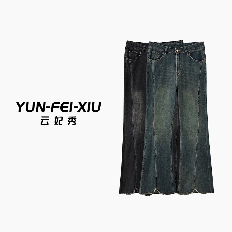 云妃秀大码女装牛仔裤时尚休闲微胖弹力微喇宽松显瘦气质夏季2990