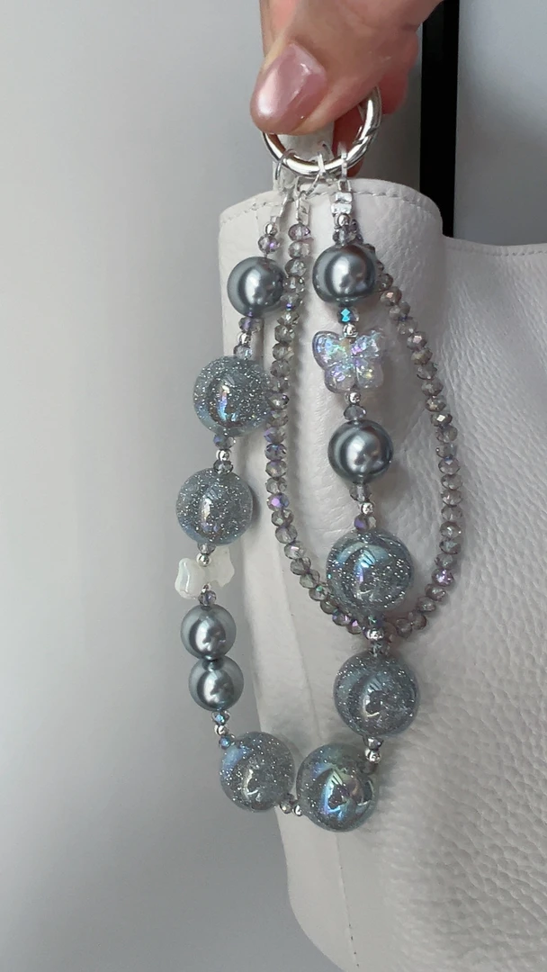 创意新款毛球蝴蝶结串珠手机链包包挂饰