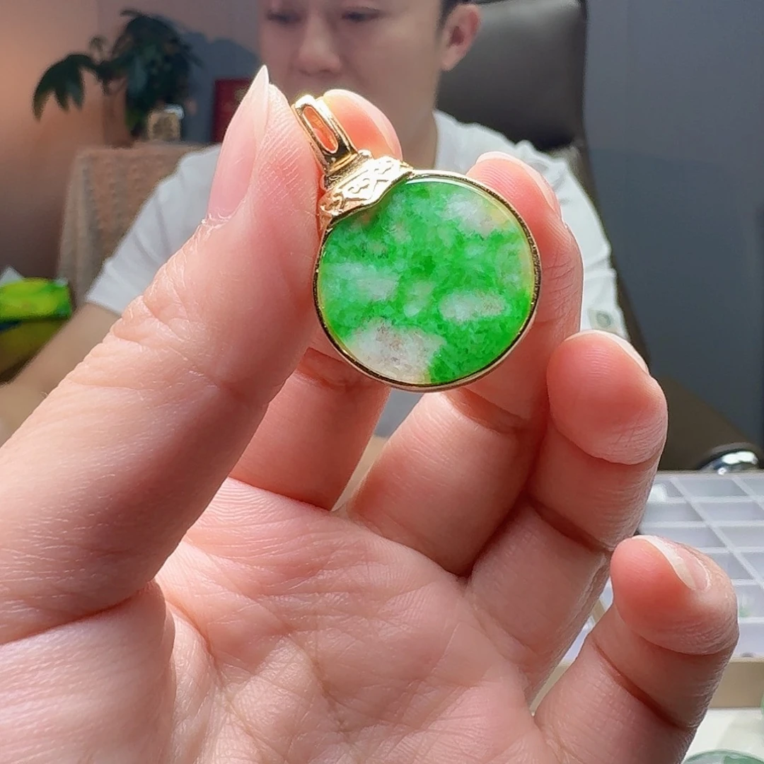 翡翠银S925镶嵌吊坠(不含链)天然