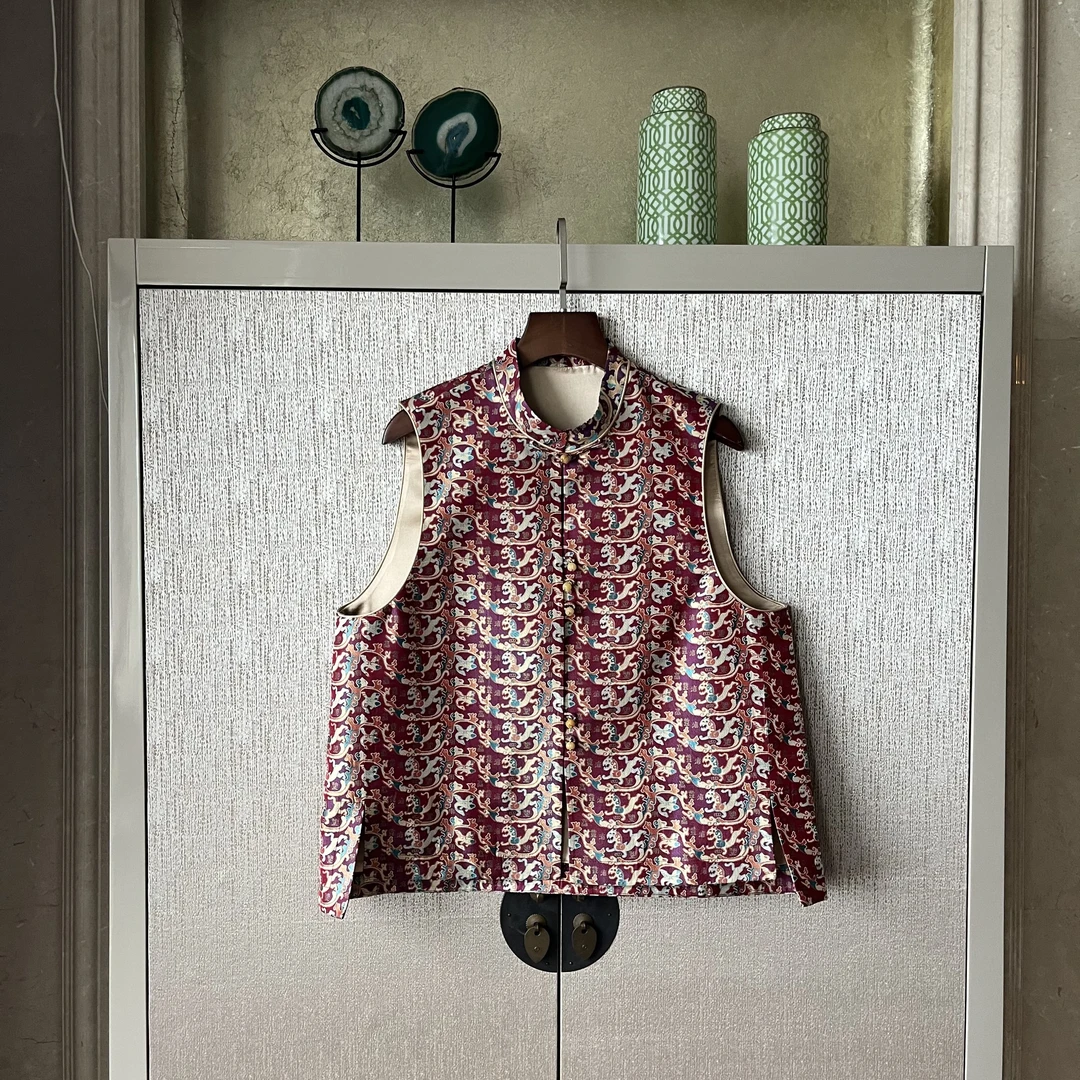 【四海蜀锦】桑蚕丝圆领无袖马甲花色时尚气质休闲