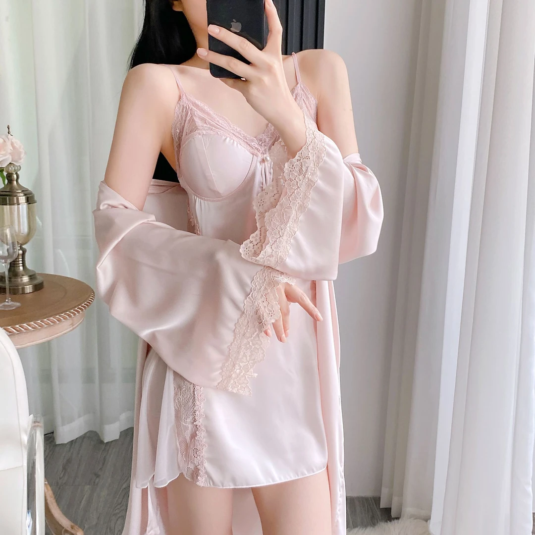 紫色冰丝纯欲风睡裙女夏季新款性感蕾丝吊带睡衣仙女风宫廷风睡衣