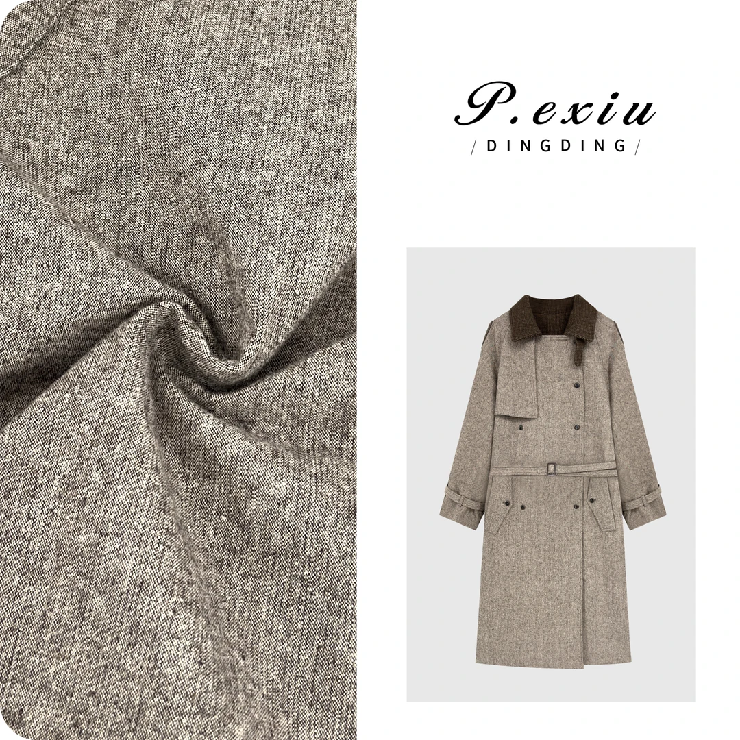 羊毛复古老钱风拼接格纹撞色双排扣腰带翻领羊毛大衣M9125