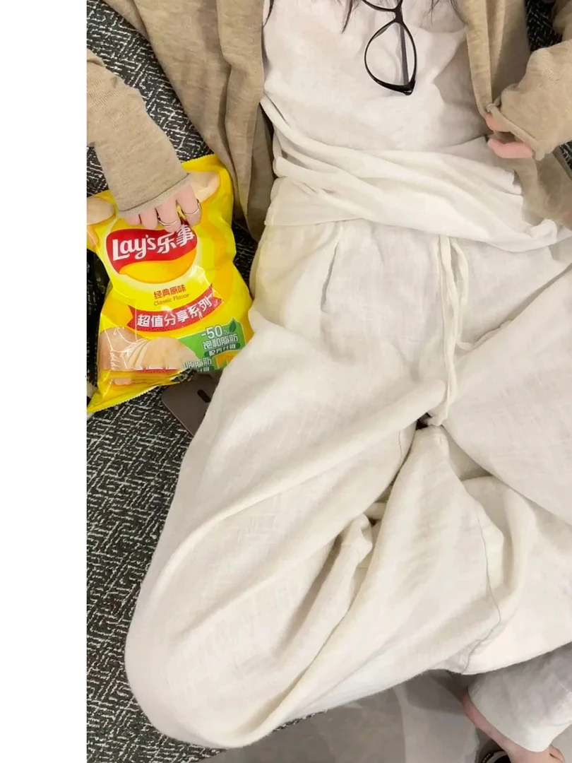 白灰色运动裤女春夏新款小个子高腰垂感宽松直筒美式休闲抽绳卫裤