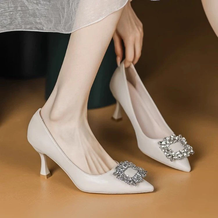 卓诗尼【清仓】气质小香风法式尖头外穿高跟鞋细跟新款百搭黑色职业