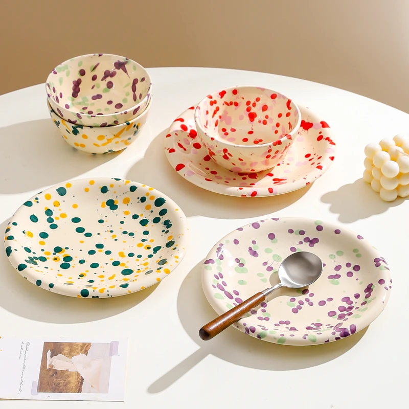 川岛屋泼墨盘子家用菜盘2025新款釉下彩餐具陶瓷圆碟子漂亮早餐盘
