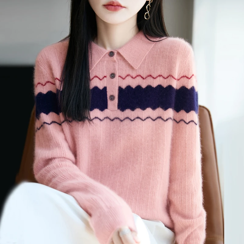 【时尚海军领】100%纯羊毛衫女打底衫秋冬新款气质显瘦百搭纯色针织