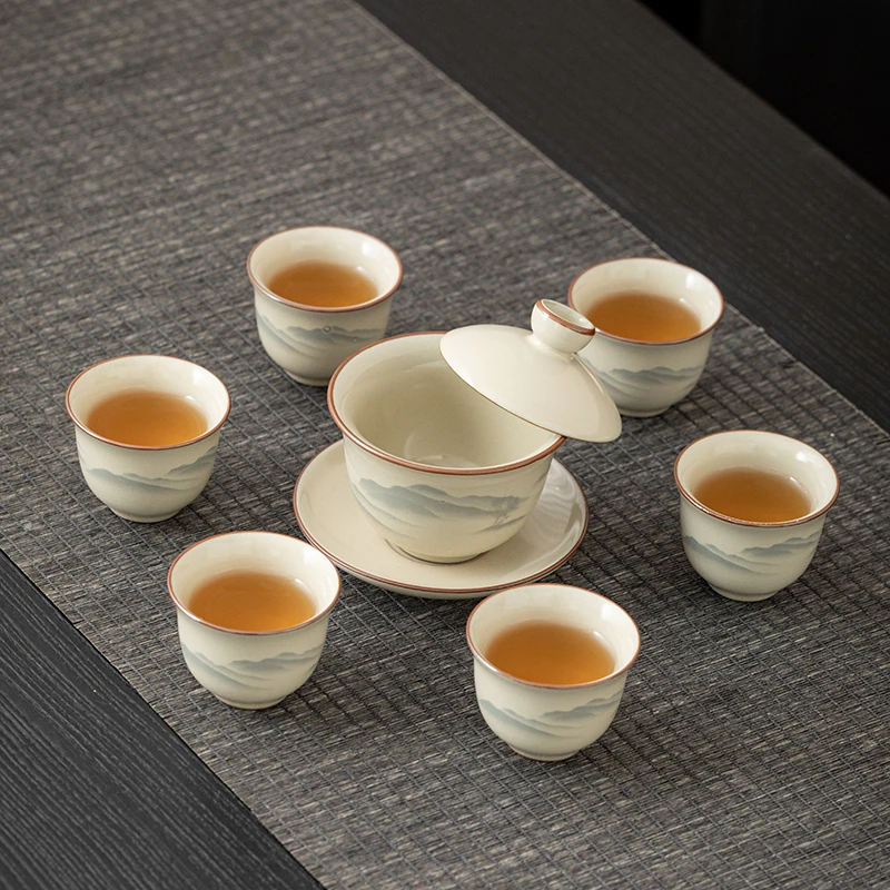 2025新款汝窑茶具套装高档轻奢陶瓷盖碗茶杯家用客厅泡茶功夫茶器