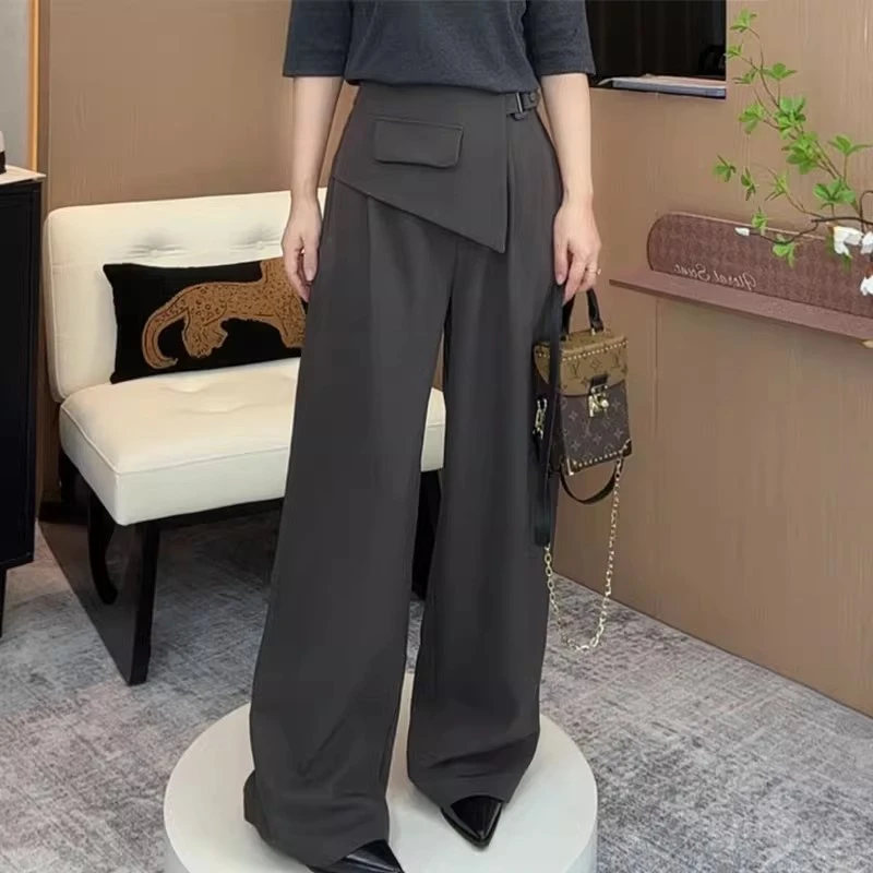 西装裤女2025秋季新款时尚小众拼接设计高腰显瘦气质百搭阔腿长裤