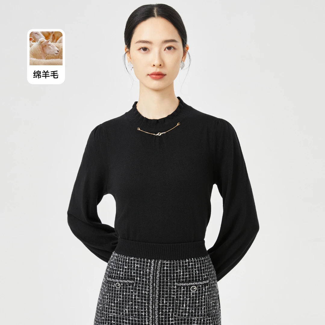 【婷婷专属】羊毛衫羊毛秋季纯色减龄花边领针织衫女商场同款