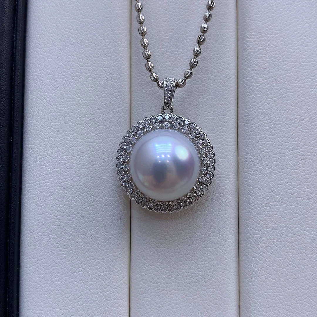 吊坠(不含链)海水珍珠18K金镶嵌13-14mm澳白