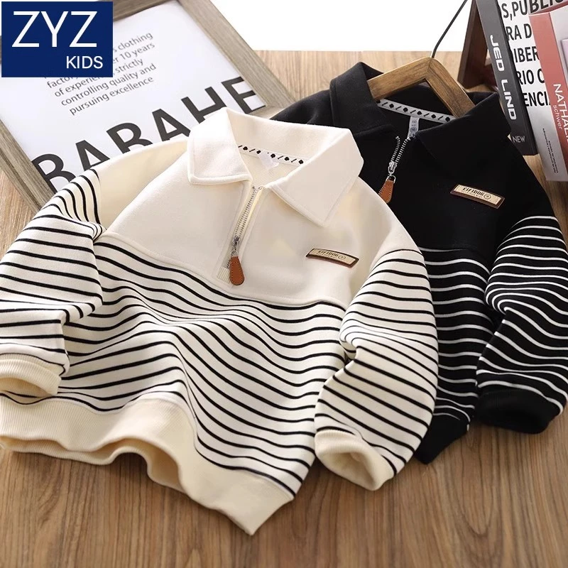 男童春季卫衣2025新款儿童洋气条纹大童polo衫男孩酷帅运动上衣潮