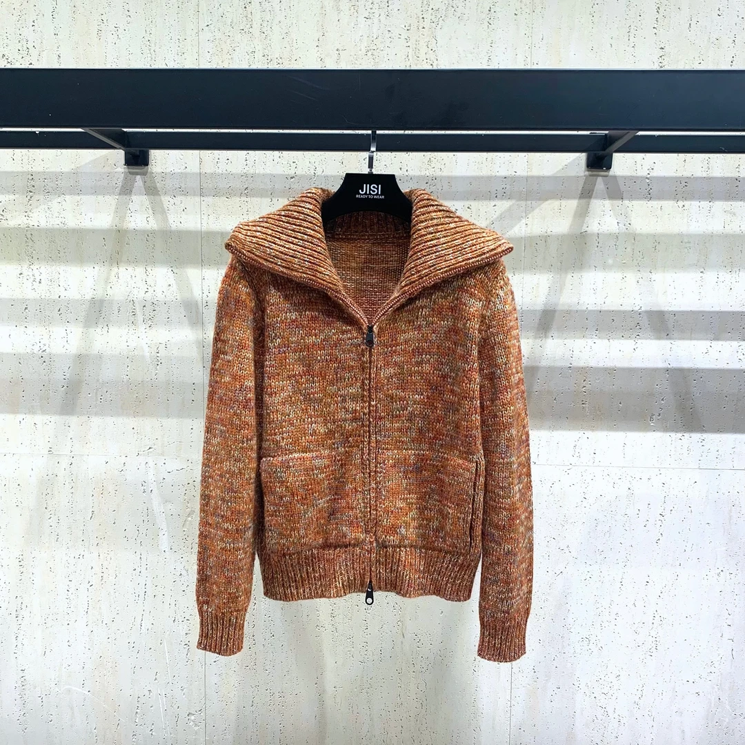 JISI 拼纱重工翻领针织长袖外套-MZ24482