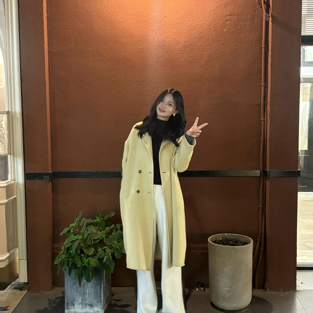 韩版双面加厚羊绒气质大衣百搭秋冬季长款宽松女士时尚羊毛大衣