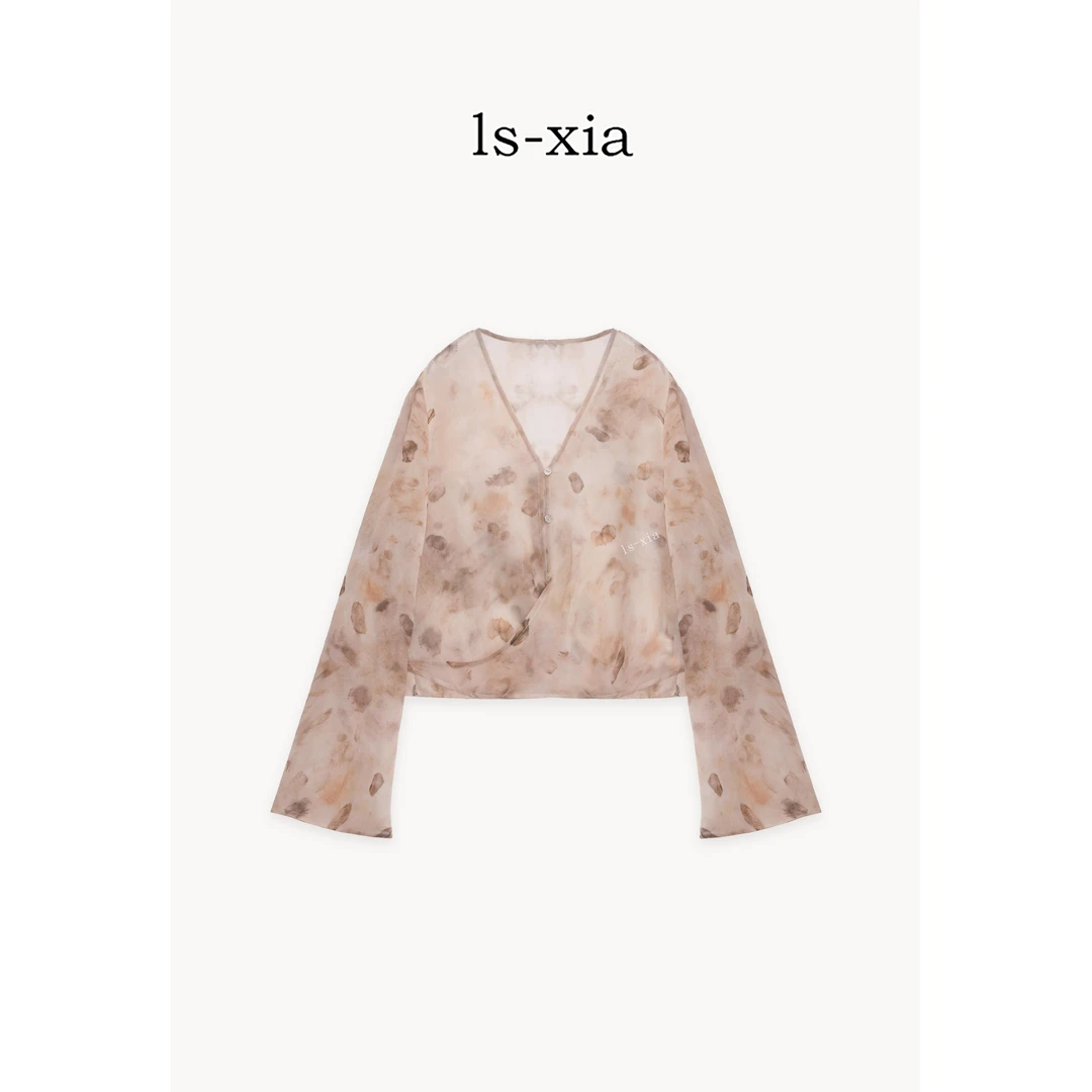 【柔影交叠】100%桑蚕丝优雅围裹交叉绑带满面飘花时尚小众设计衬衫