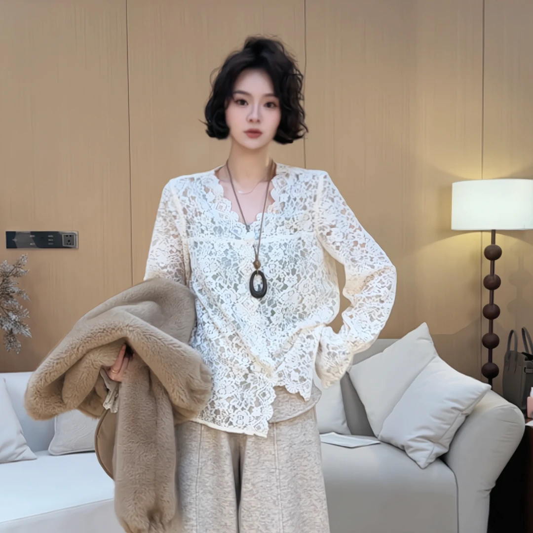 欧尼私服【立体花朵蕾丝开衫】2025秋冬款百搭显瘦上衣 2512C8946