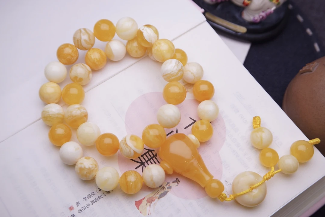 臻品焦皮料天然蜜蜡多宝手捻/双圈手串