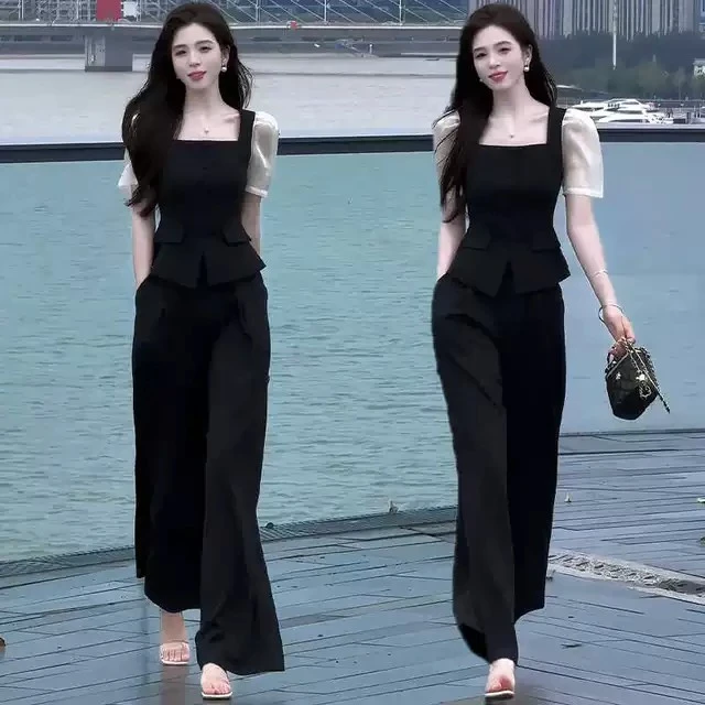 气质时尚套装女短袖夏季新款减龄高级感职业装显瘦阔腿裤子两件套