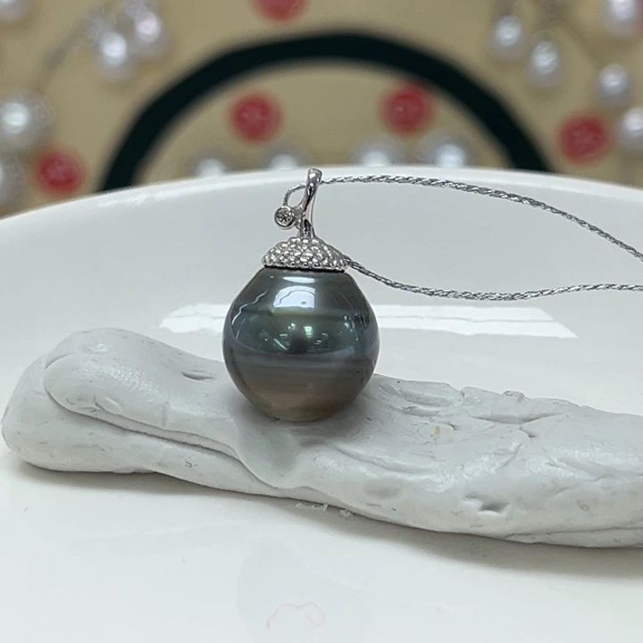 颈饰银S925镶嵌海水珍珠大溪地 12-13mm 55号