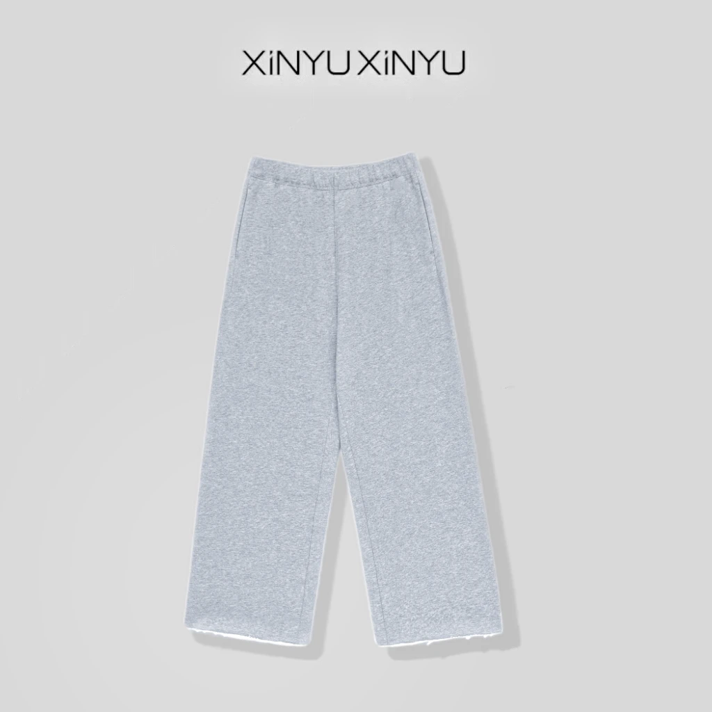 XINYU/芯与『云舒』100棉松紧腰直筒阔腿裤卫裤 36J121 休闲 宽松