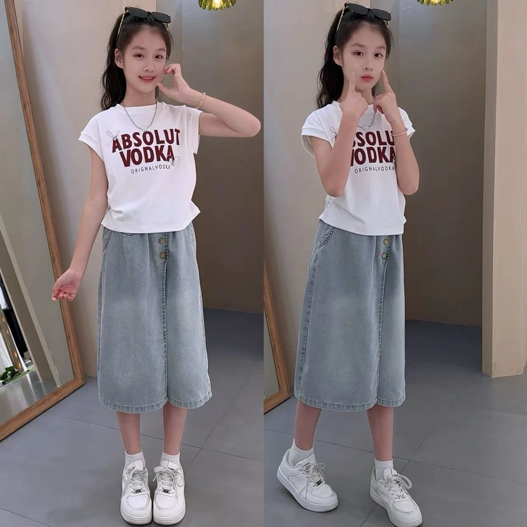 公主风夏装半身裙裤女童薄款套装儿童洋气休闲夏季阔腿女孩宽松