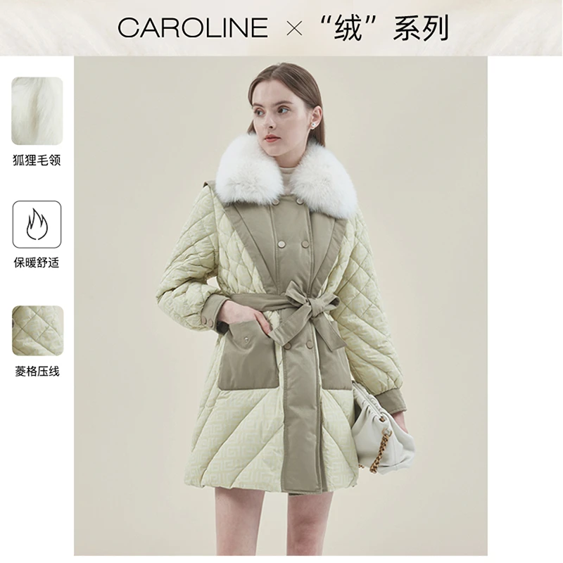 【千颂妮专享】Caroline秋款甜美大毛领蝴蝶结系带羽绒服ECRCCA56