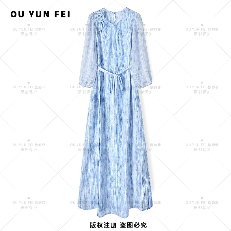 高级感连衣裙女夏季新款气质显瘦穿搭印花长裙F2006